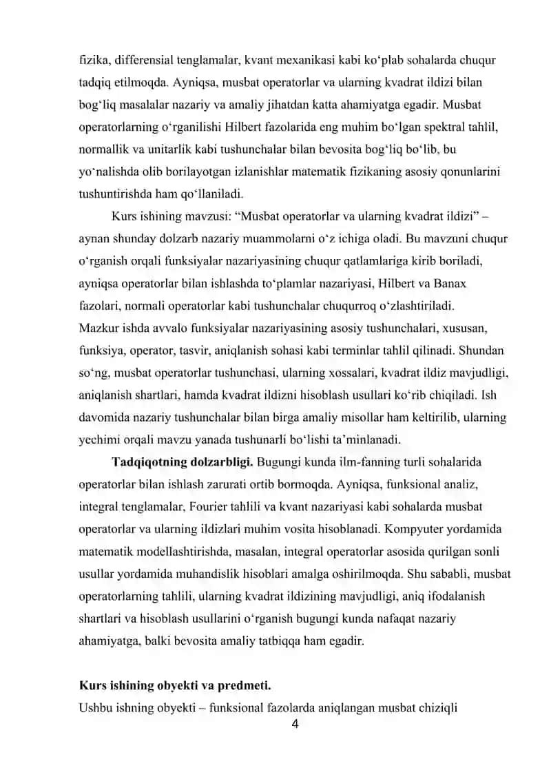 Musbat operatorlar va ularning kvadratik ildizlari 4