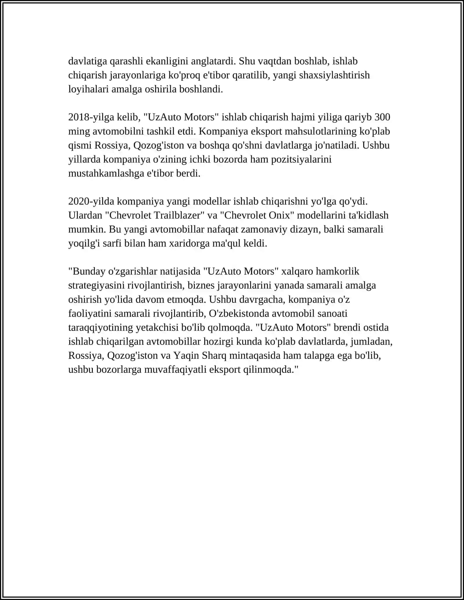 UZ AVTO MOTORS HAQIDA UMUMIY MAʼLUMOT 4