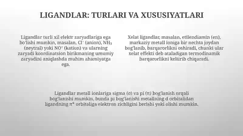 Koordinatsion birikmalarining kimyoviy bog'lanishlari 4
