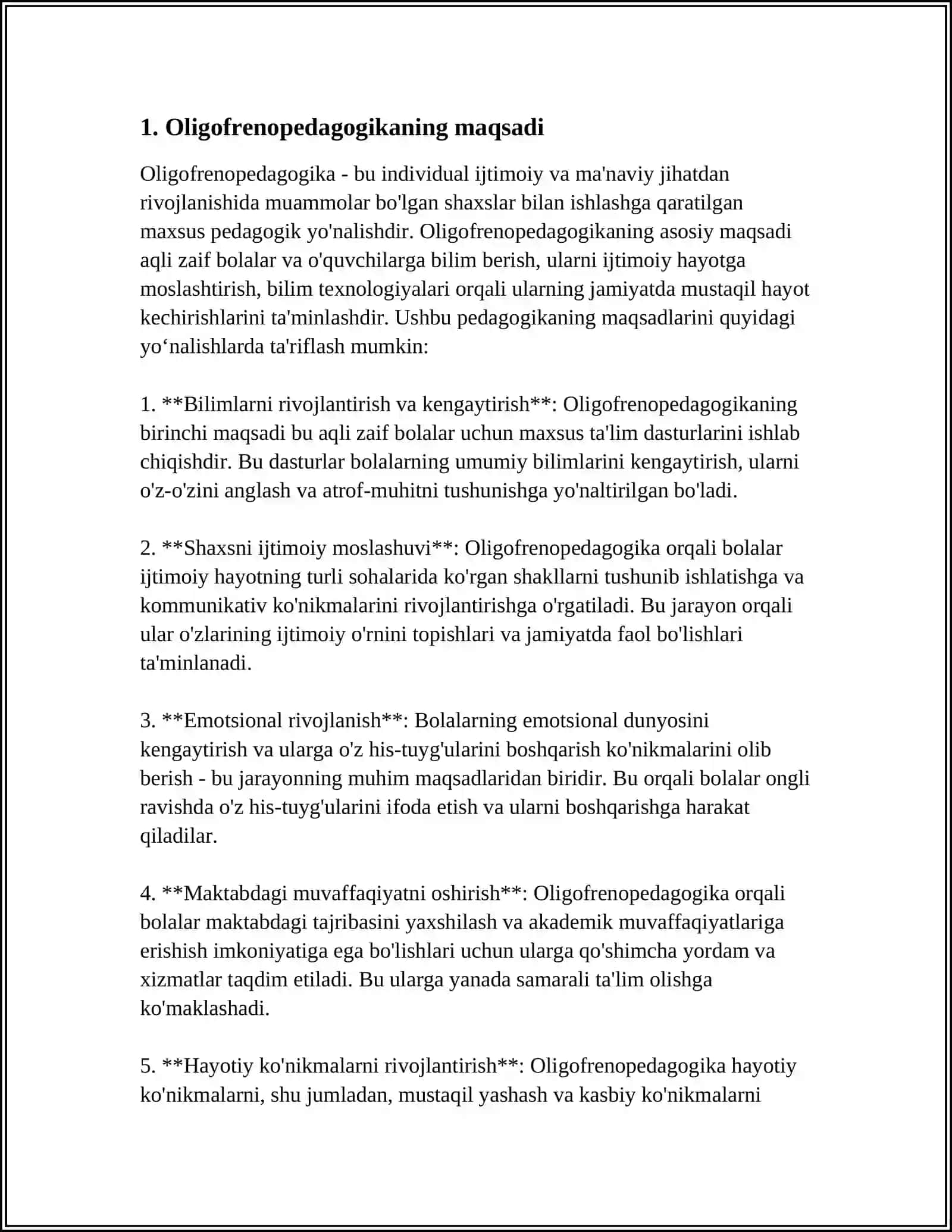 OLIGOFRENOPEDAGOGIKA FANINING PREDMENTI, MAQSADI, VAZIFALARI HAMDA TAMOYILLARI 4