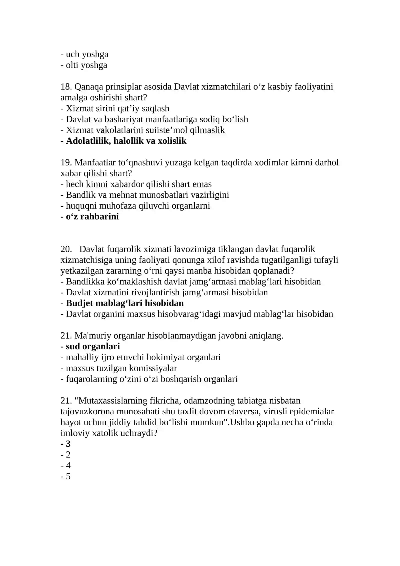 Argos saytida berilgan Milliy qonunchilik bo'yicha savol javoblar 4