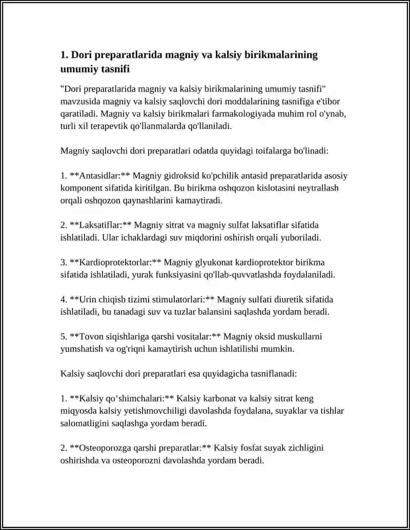 Tarkibida Magniy, Kalsiy Birikmalari Saqlagan Dori Moddalar Tahlili 4