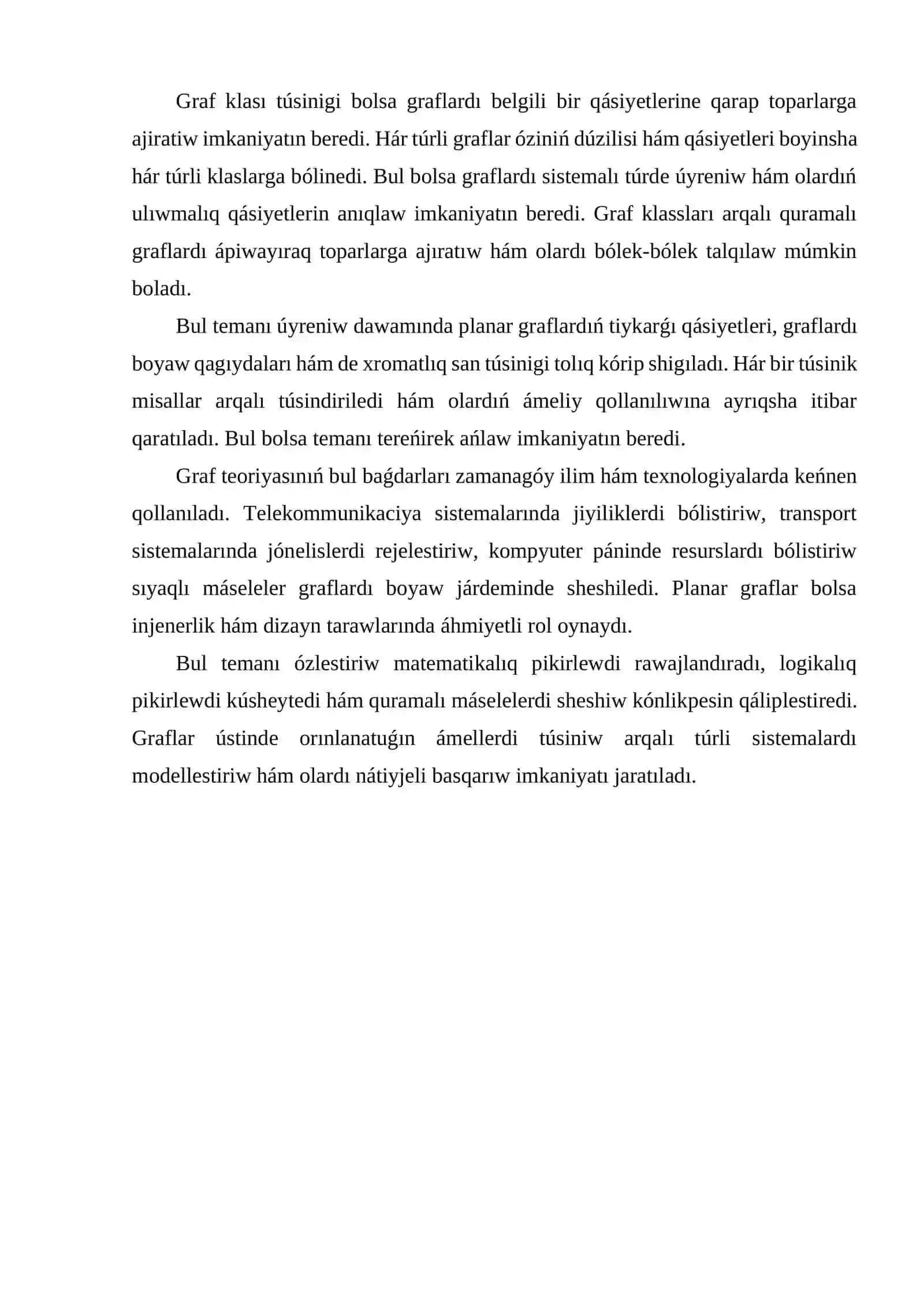Planar graflar. Graflardı boyaw. Xromatikalıq san hám graf klası 4