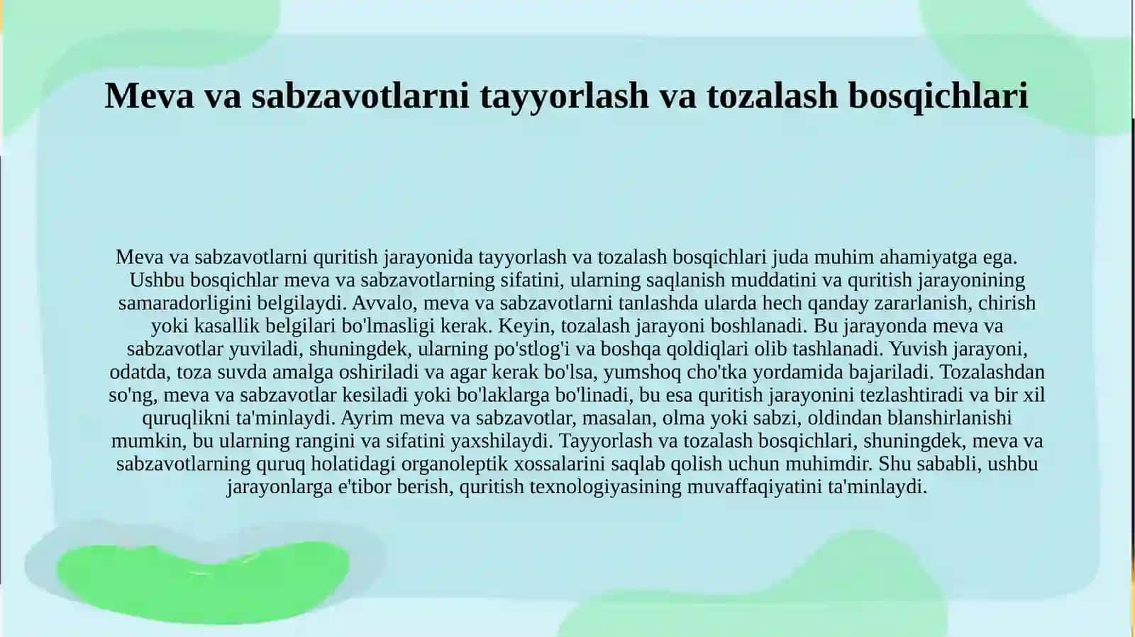 Meva va sabzavotlarini quritish texnologiyasi. 4