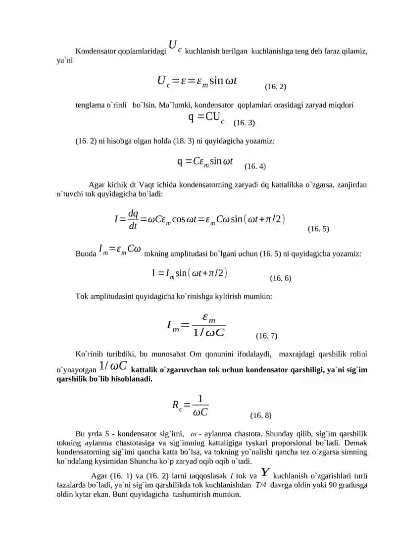 O`zgaruvchan sinusoidal tok. O`zgaruvchan tokning ishi va quvvati 4