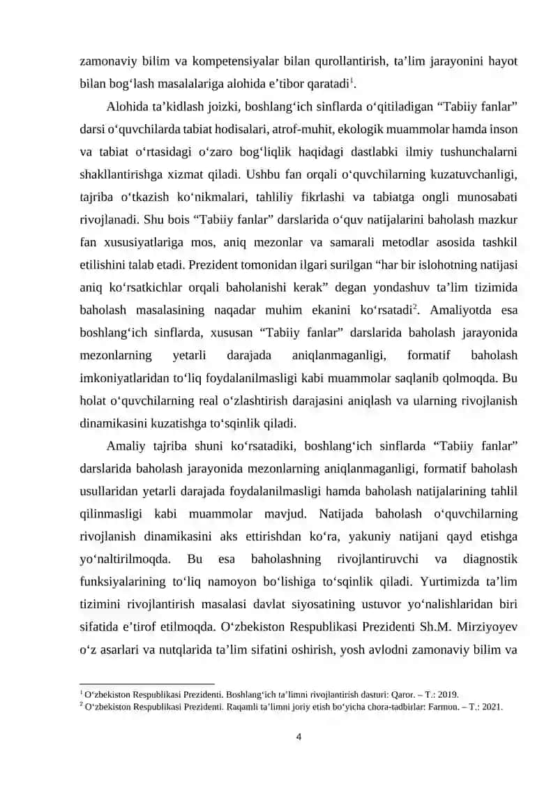 BOSHLANG'ICH SINF O'QUVCHILARINING NATIJALARINI BAHOLASH METODIKASI VA AMALYOTI 4