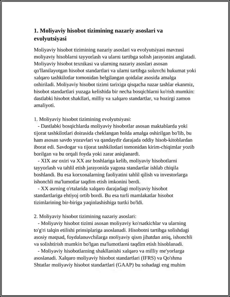 MOLIYAVIY HISOBOYNI TARTIBGA SOLISHNING ZAMONAVIY MUAMMOLARI FANIGA KIRISH.MOLIYAVIY HISOBOT TIZIMI 4