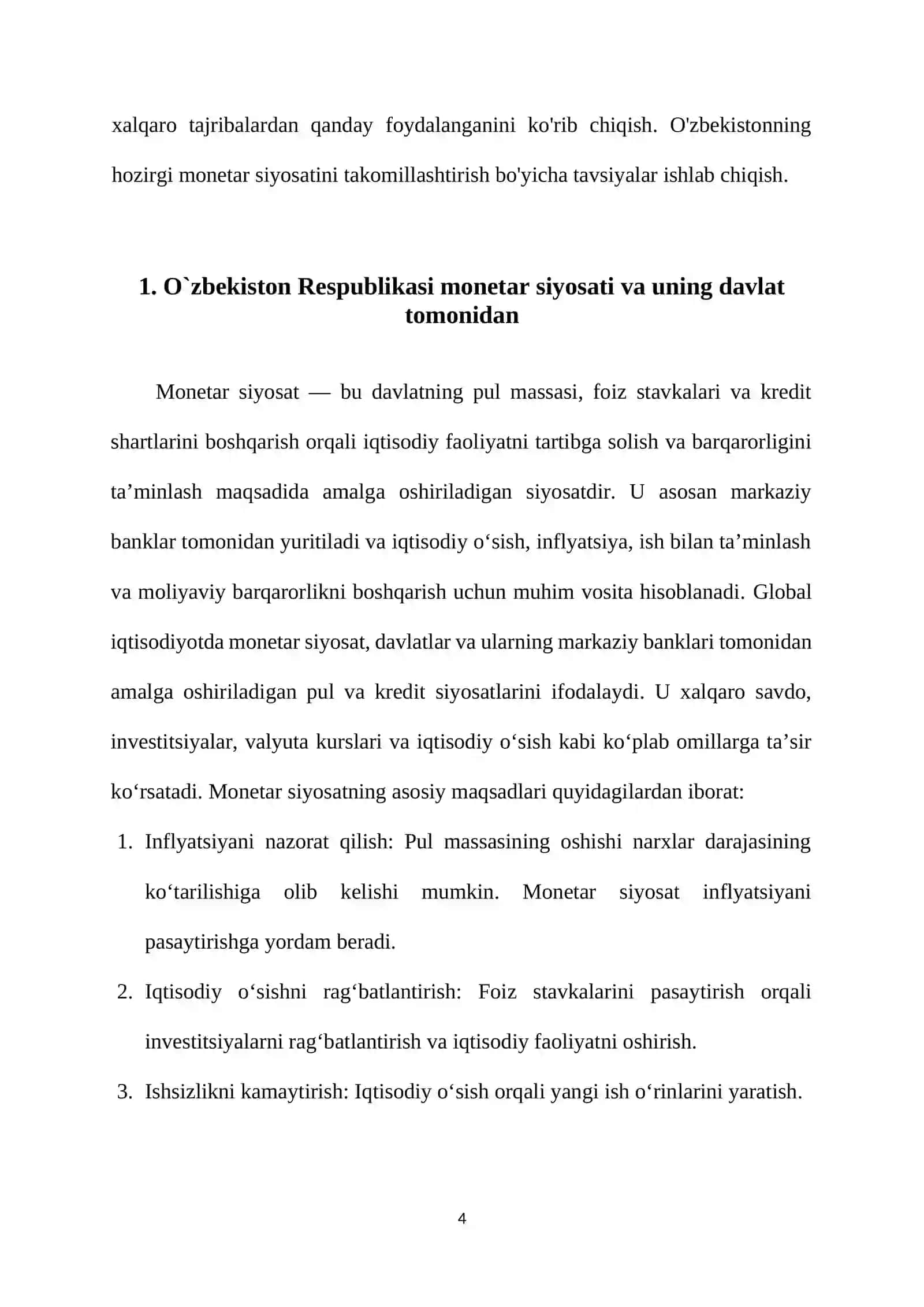 Monetar siyosatining maqsadi, maqsadi ko'rsatkichlari va asosiy yo'nalishlari 4