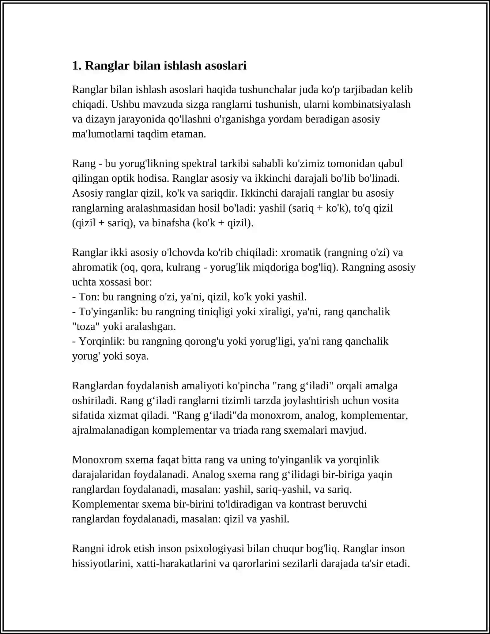 Ranglar bilan ishlash asoslari 4