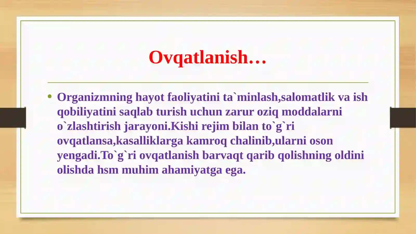 DPMLARDA PARHEZ OVQATLANISHNI TASHKIL ETISH HOLATIGA GIGIENIK BAHO BERISH 4