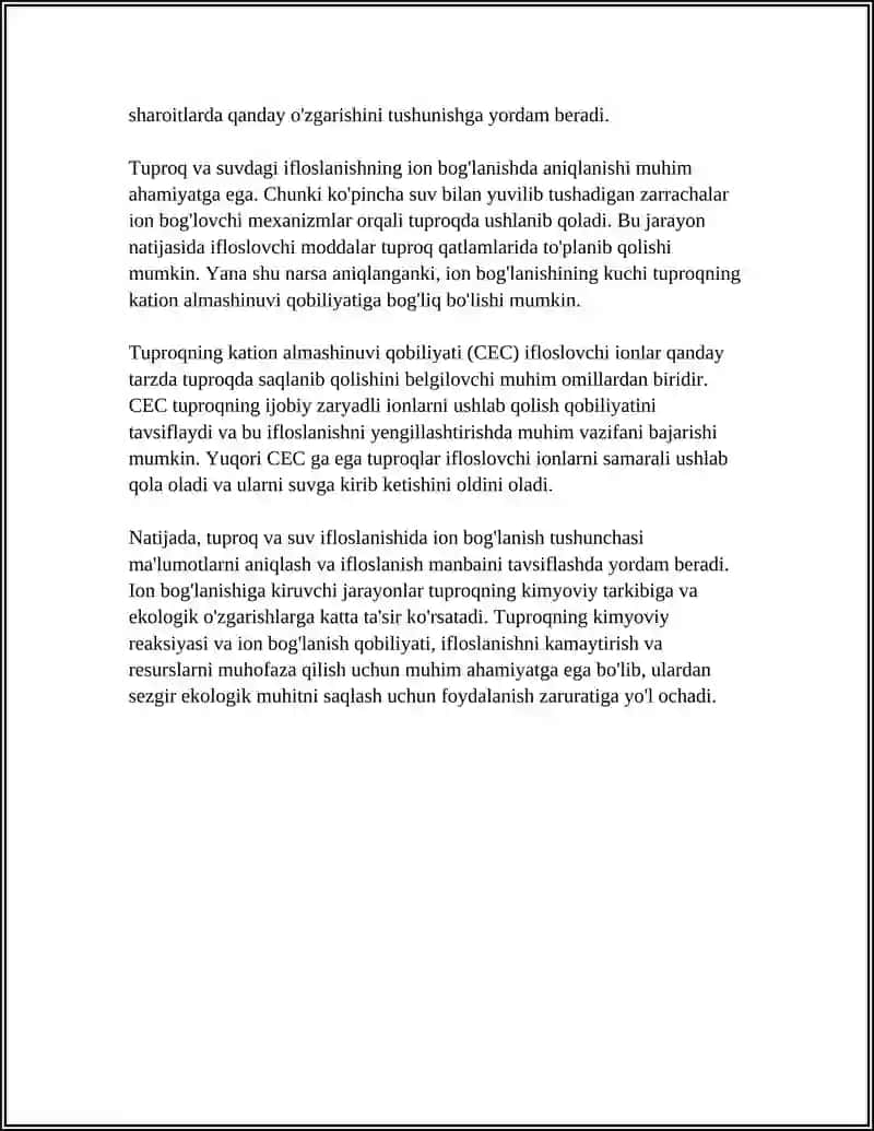 Mavzu: TUPROQ SUVNING IFLOSLANISHIDA ION BOĞLANISHDA BIRIKMALARNI ANIQLAB ULARDAN FOYDALANISH 4