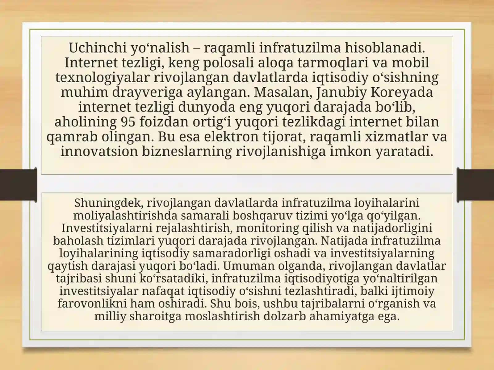 Bozor iqtisodiyoti rivojlangan davlatlarning infratuzilma iqtisodiyotidagi ilg‘or xorijiy tajribalarini o‘rganish 4