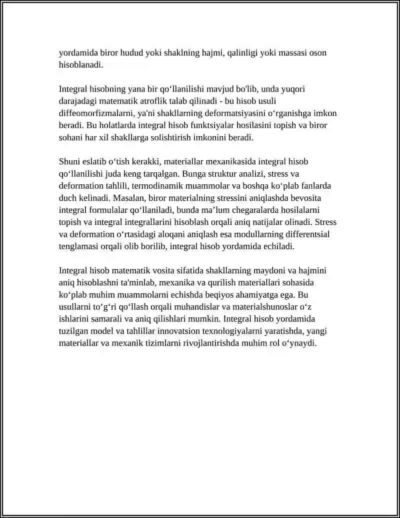 MATERIALLAR QURILISHI VA MEXANIKASIDA INTEGRAL HISOB TATBIQLARI 4