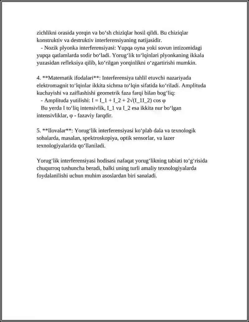 Yorugʻlik Interferensiyasi va Difraksiyasi. Golografiys Haqida Tushuncha 4