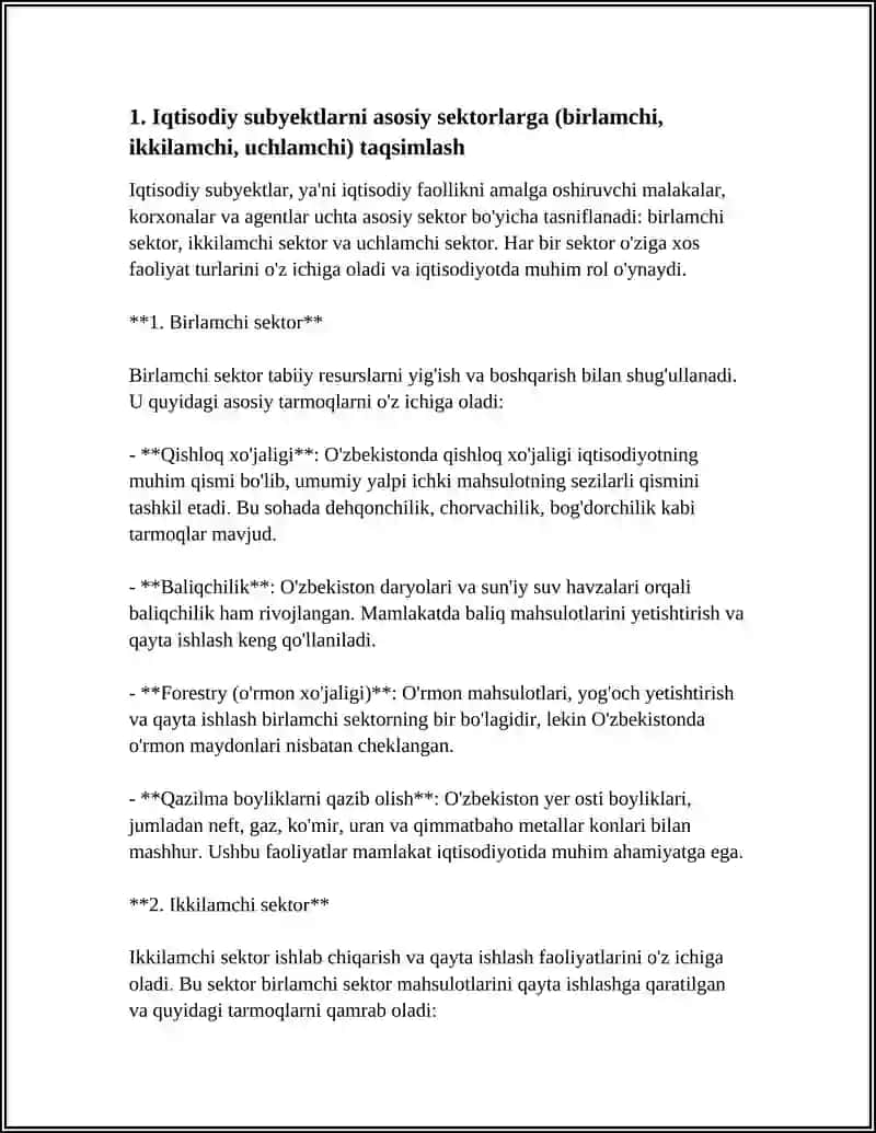 BOZOR IQTISODIYOTIDA ХO‘JALIK YURITUVCHI SUBYEKTLARNI IQTISODIY SEKTORLAR VA TARMOQLAR BO‘YICHA TASNIFLASH 4