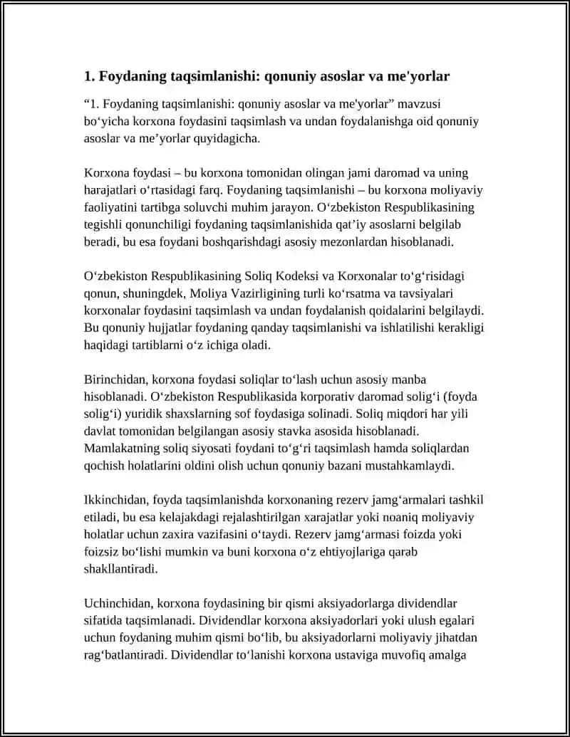 KORHONA (FIRMA) FOYDASINI TAQSIMLASH VA UNDAN FOYDALANISH 4