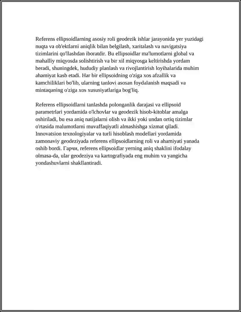 GEODEZIYA ASOSLARI: REFERENS ELLIPSOIDLAR VA DATUMLAR (MASALAN, WGS 84, PULKOVO 1942) 4