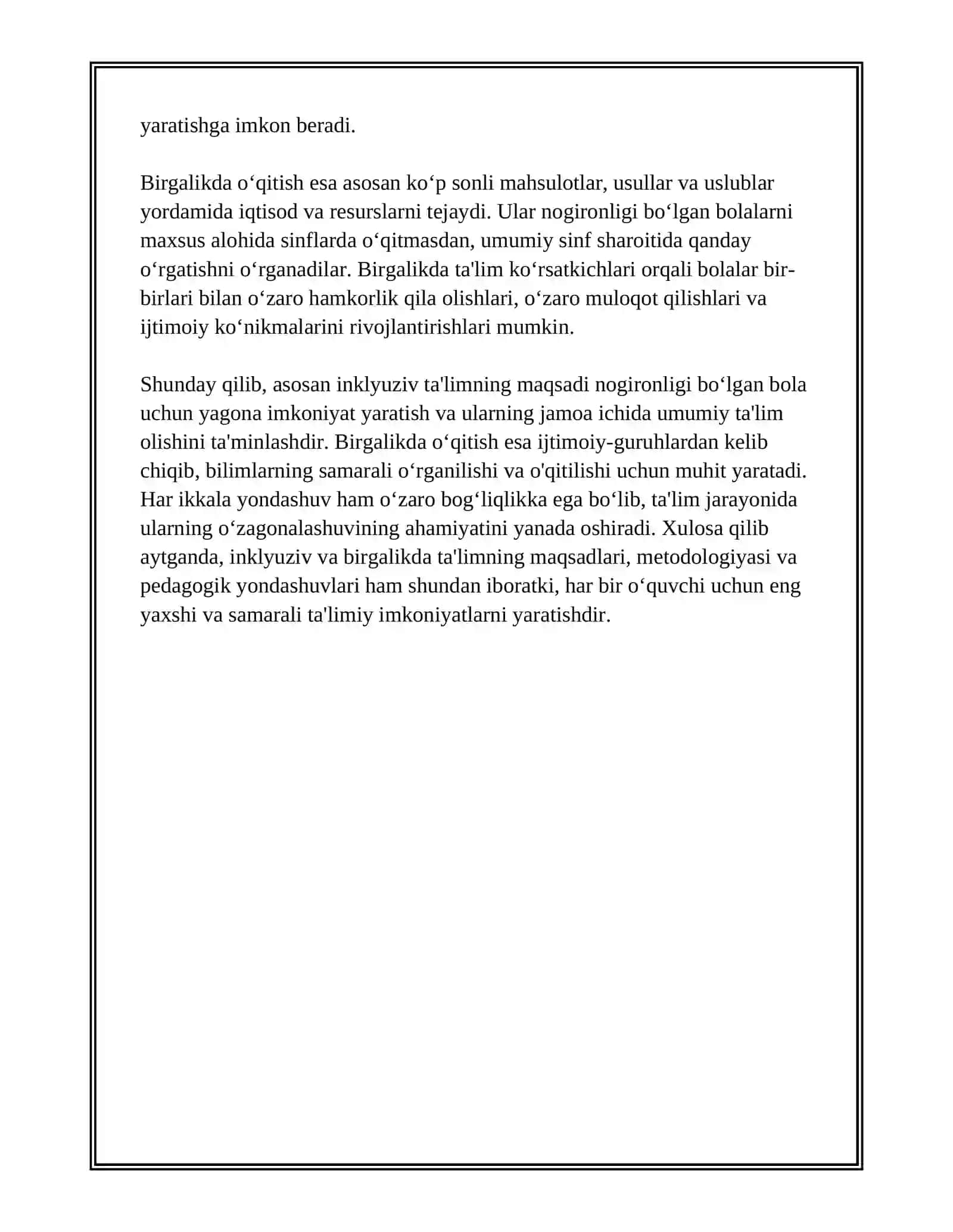 INKLYUZIV VA BIRGALIKDA O'QITISH: ULARNING ASOSIY FARQLARINI ASOSLASH 4