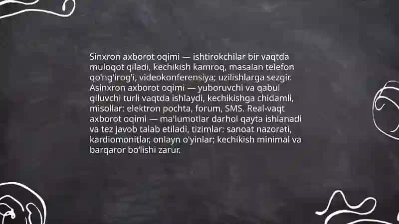 Axborot oqimi - tizim ichida yoki tizimlararo axborotning uzluksiz almashinuvi, uzatilishi va qabul qilinishi jarayoni 4