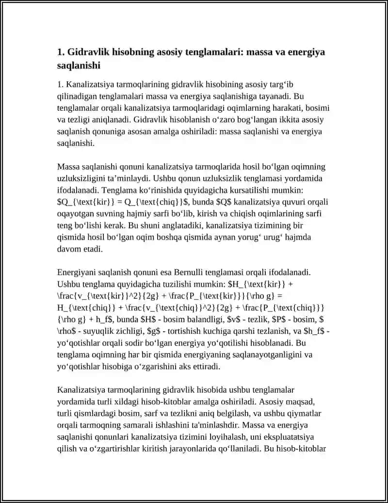 KANALIZATSIYA TARMOQLARINING GIDRAVLIK HISOBINING ASOSIY IFODALARI 4