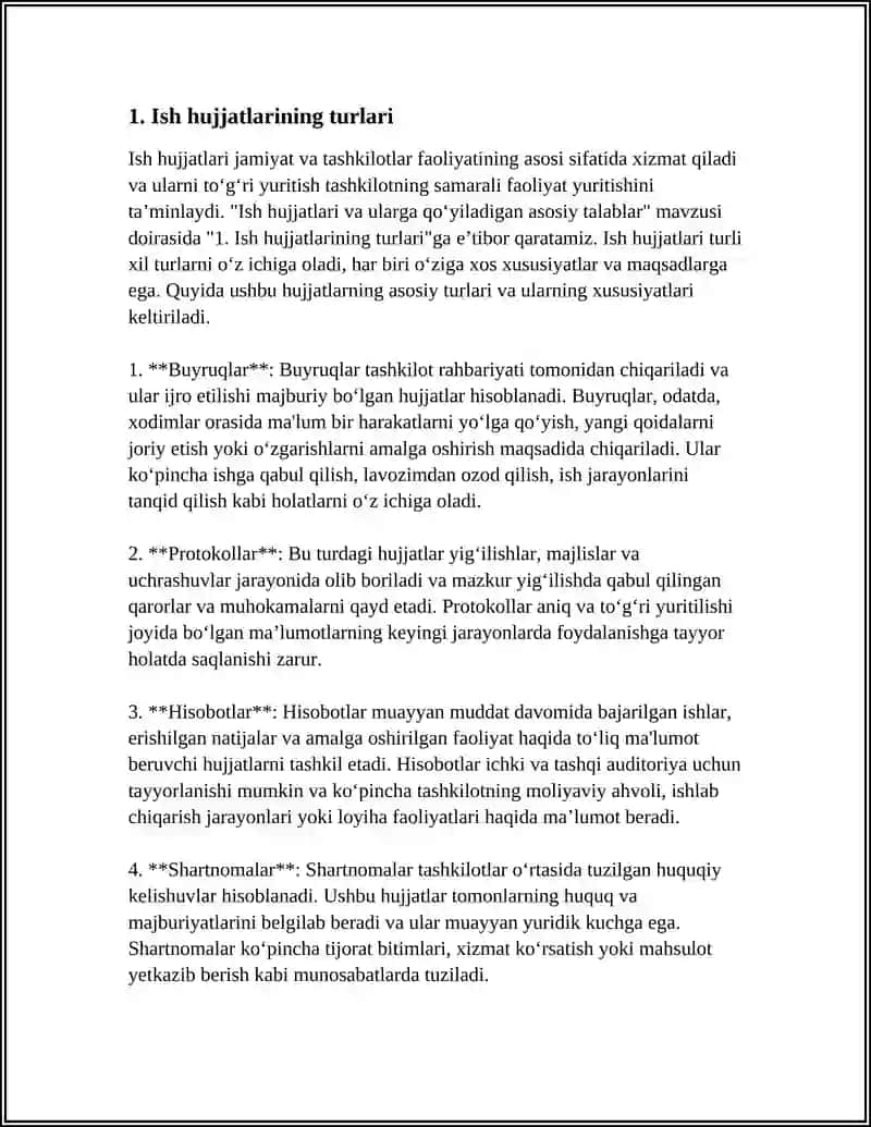 ISH HUJATLARI VA ULARGA QO'YILADIGAN ASOSIY TALABLAR 4