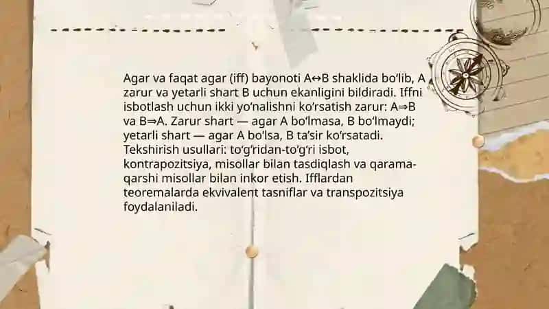 Teoremalarni isbotlashdagi zaruriy va yetarli shartlar 4