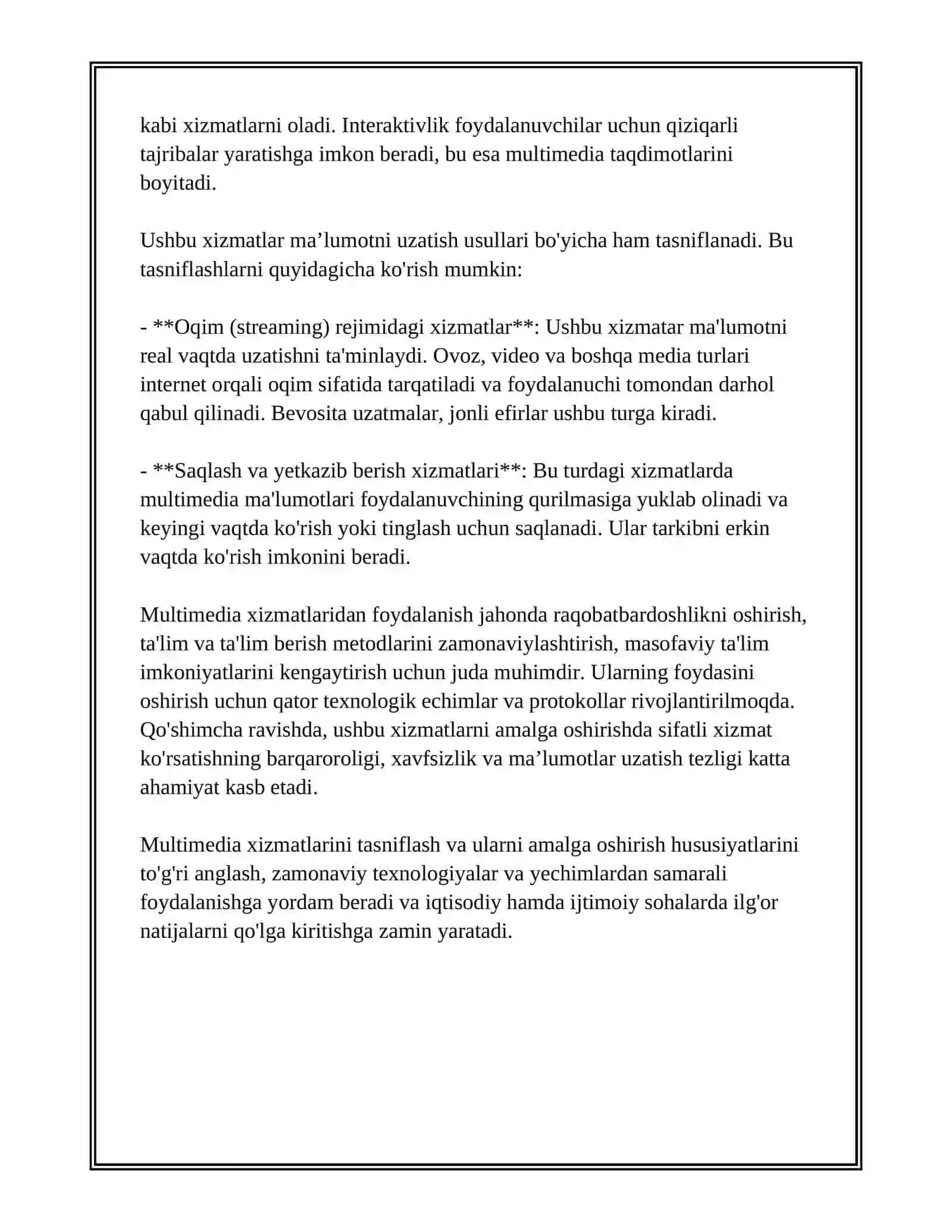 MELTIMEDIYA XIZMAT TURLARI VA ULARNI AMALGA OSHIRISH HUSUSIYATLARI 4