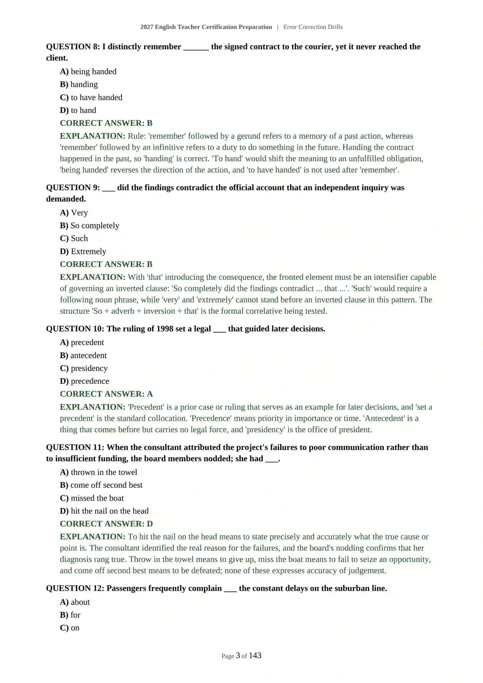Error Correction Drills for English Teacher Certification Preparation 4