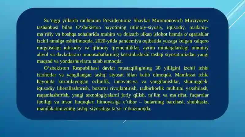 Oʻzbekiston Respublikasining Yevropa va Osiyo mamlakatlari bilan hartomonlama aloqalari 4