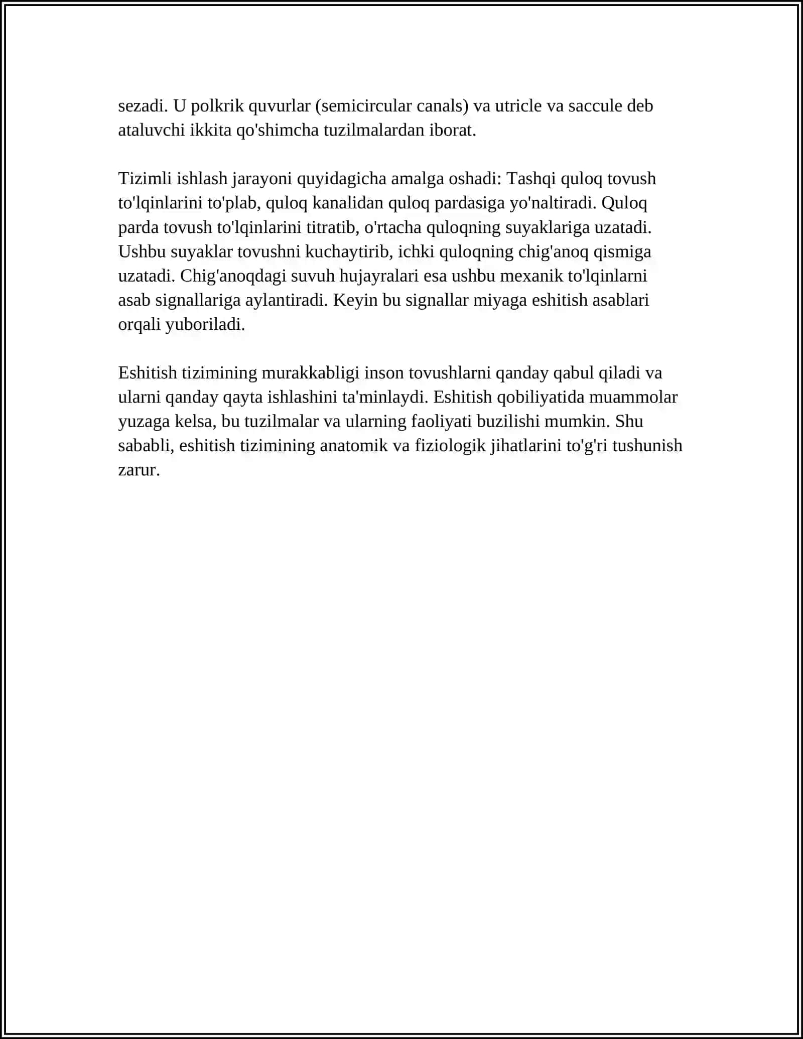 SEZGI ORGANLARI. ESHITISH VA HID BILISH ORGANLARI 4