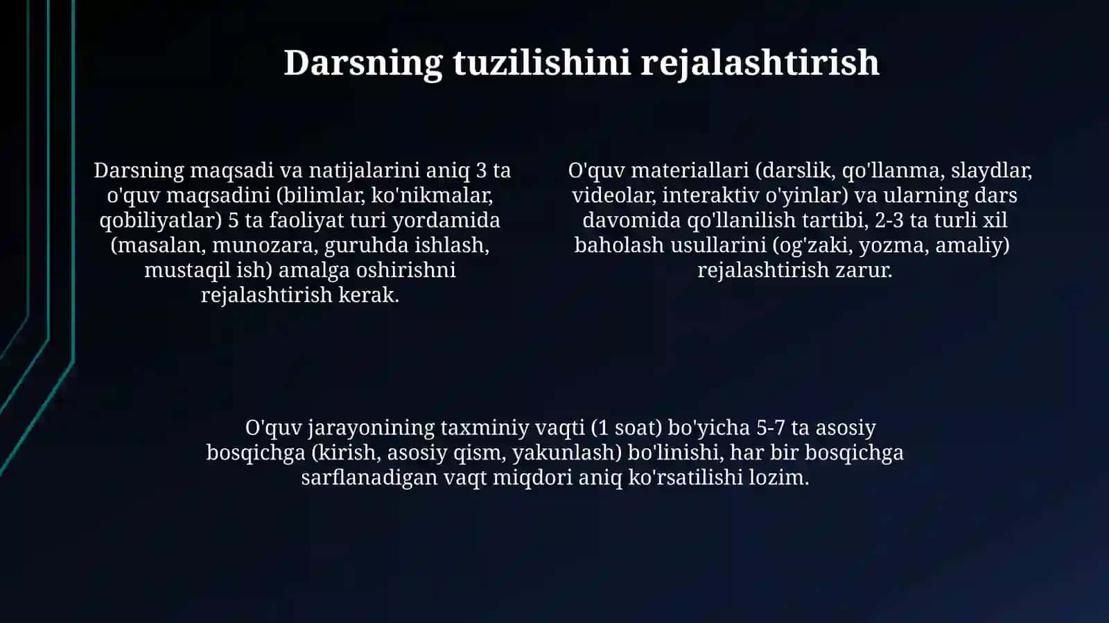 Bir Soatlik Dars Rejasini Tuzuvchi Komponentlar 4