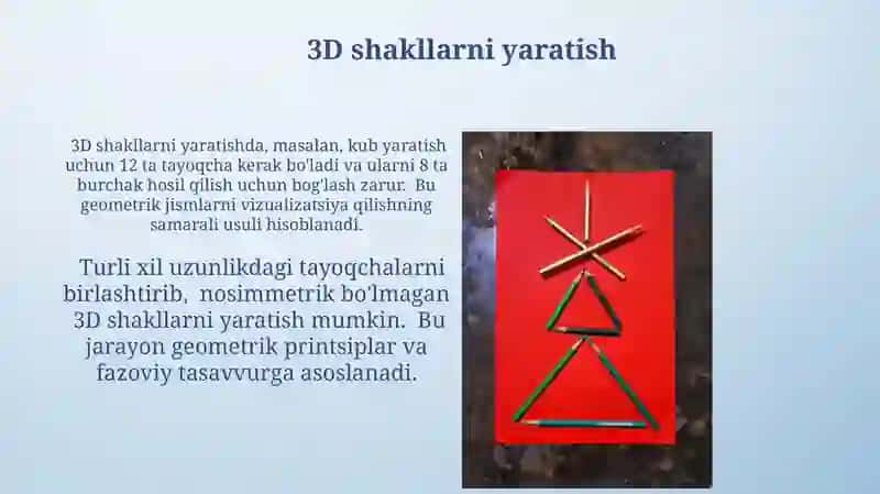 Tayoqchalardan shakllar hosil qilish geometrik shakllar rasmini chizish 4
