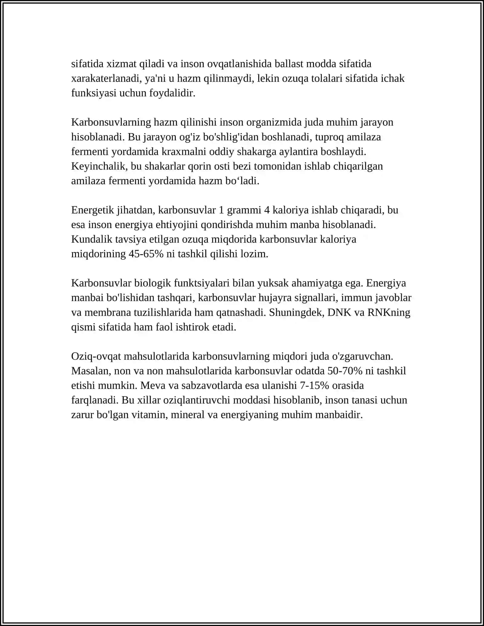 KARBONSUVLAR. MONOSAXARIDLAR TUZILISHI VA HOSSALARI. DI-, GOMO- VA GETEROPOLISAXARIDLAR TUZILISHI VA HOSSALARI 4