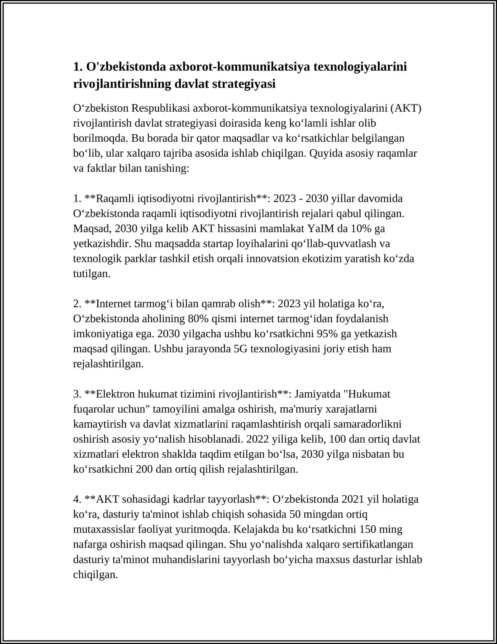 O’ZBEKISTONDA AXBOROT-KOMMUNIKATSIYA TEXNOLOGIYALARI SOHASINI RIVOJLANTIRISHDAGI DAVLAT SIYOSATI 4