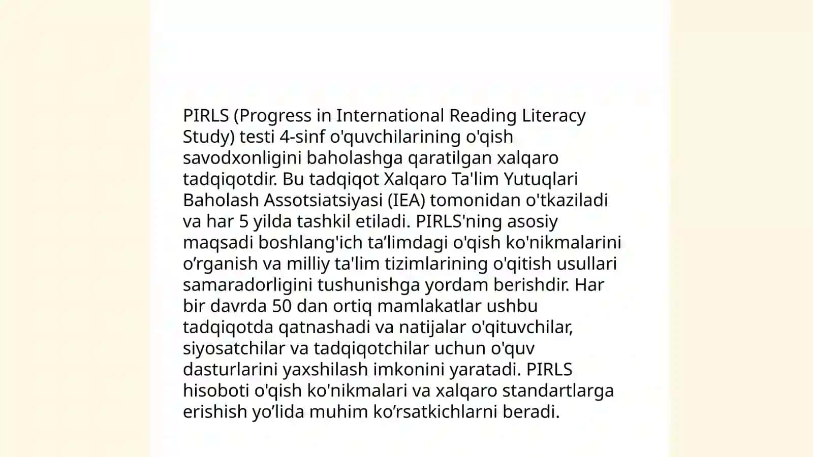 PIRLS xalqaro baholash dasturi haqida asosiy ma’lumotlar 4