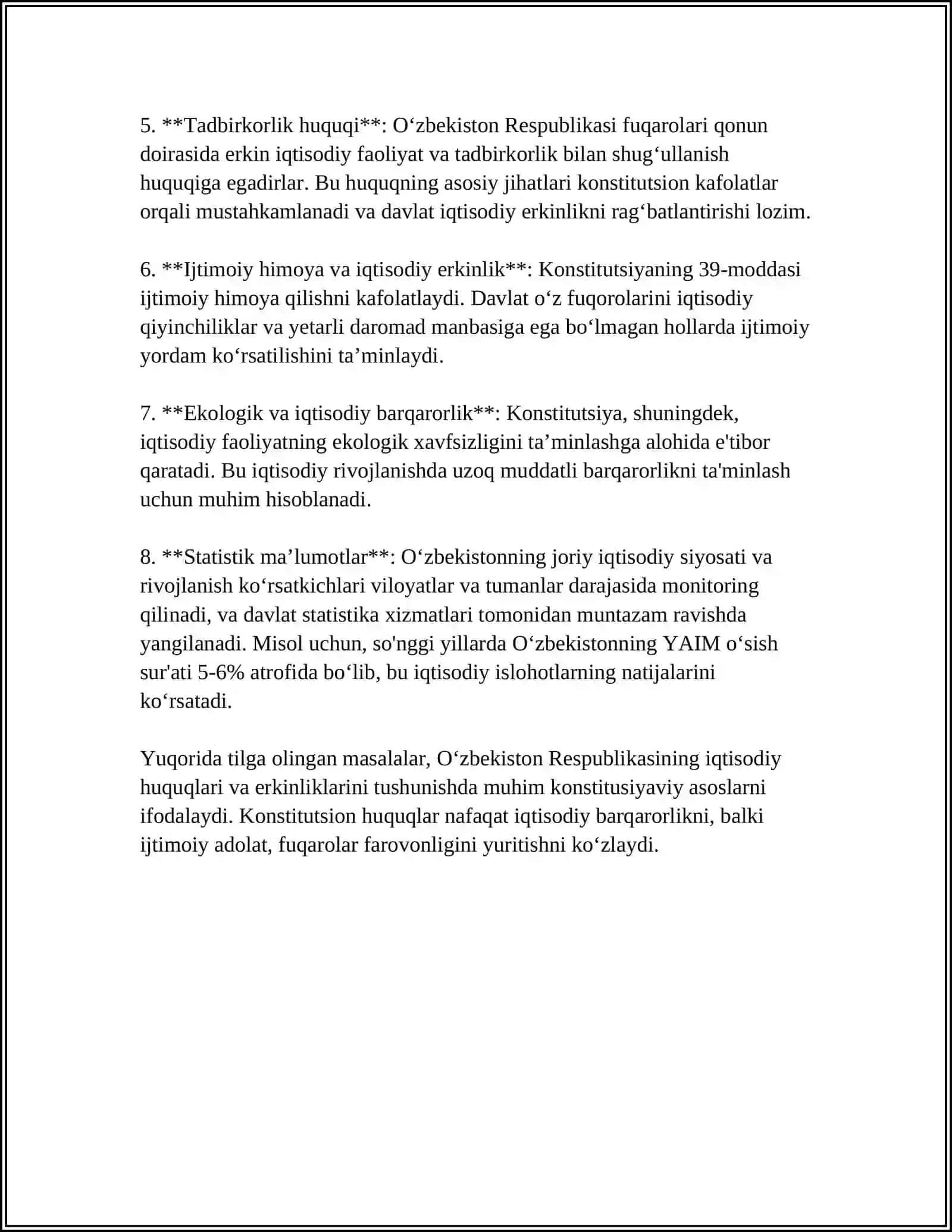 Iqtisodiy huquqlar va erkinliklarning konstitusiyaviy asoslari 4