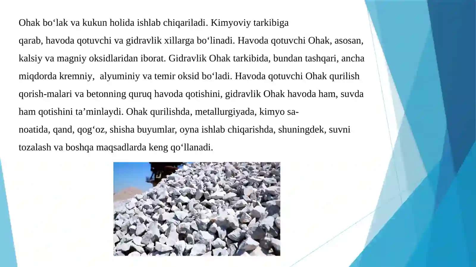 Ohakni ishlab chiqarish usullari, afzallik va kamchiliklari ishlatiladigan xomashyolar 4