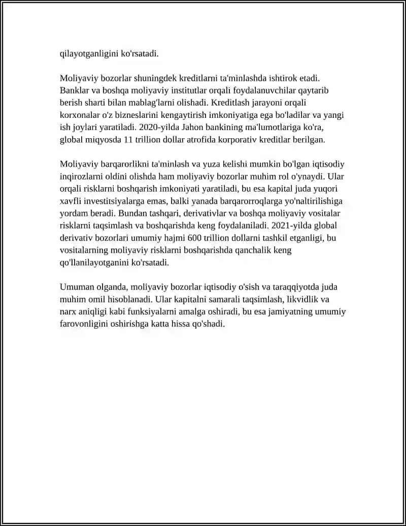 MOLIYAVIY BOZOR VA UNING MOLIYAVIY RESURSLARDAN SAMARALI FOYDALANISHNI TA’MINLASHDAGI AHAMIYATI 4