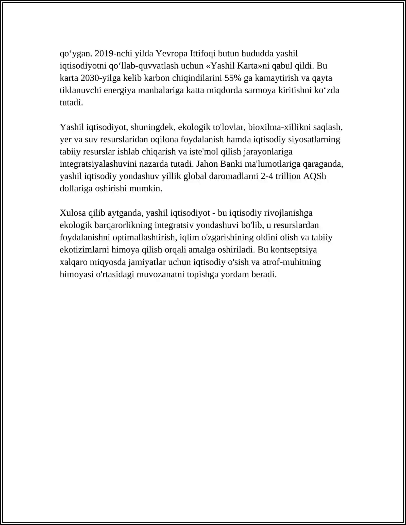 Yashil iqtisodiyotni baxolashning xalqaro tashkilotlar yondashuvi 4