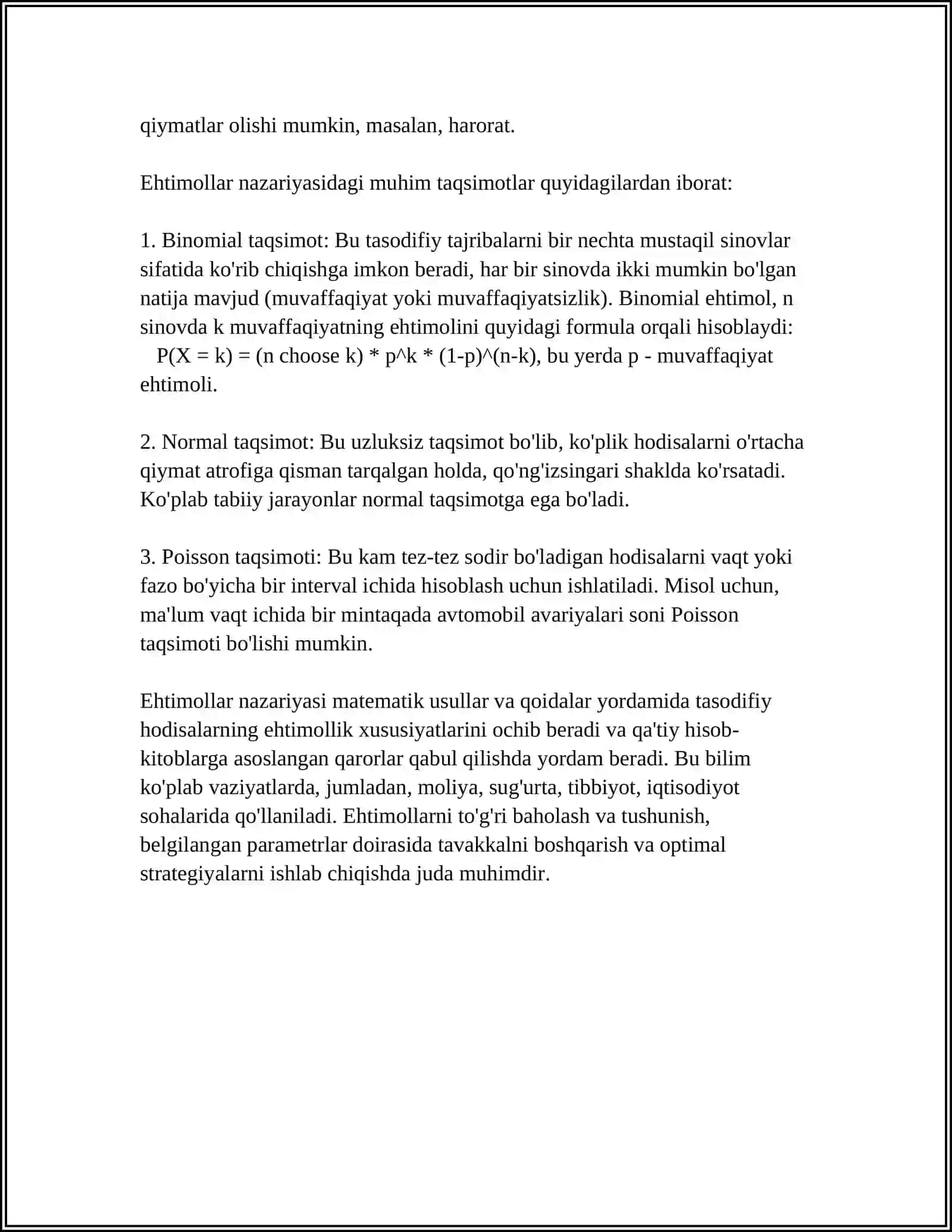 EHTIMOLLAR NAZARIYASI VA MATEMATIK STATISTIKA 4