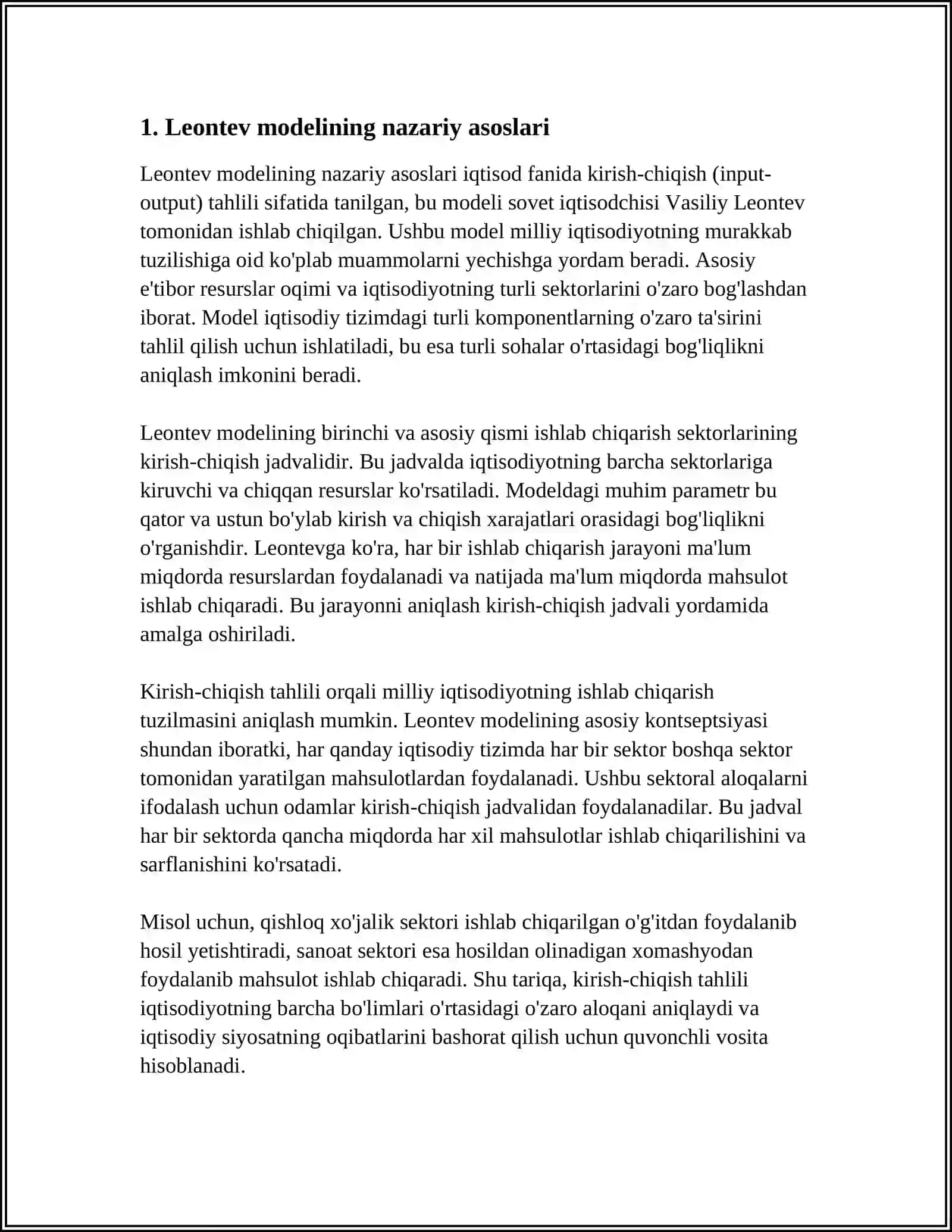 IQTISODIY MASALALARNI YECHISHNING BA’ZI METODLARI. LEONTEV MODELI 4