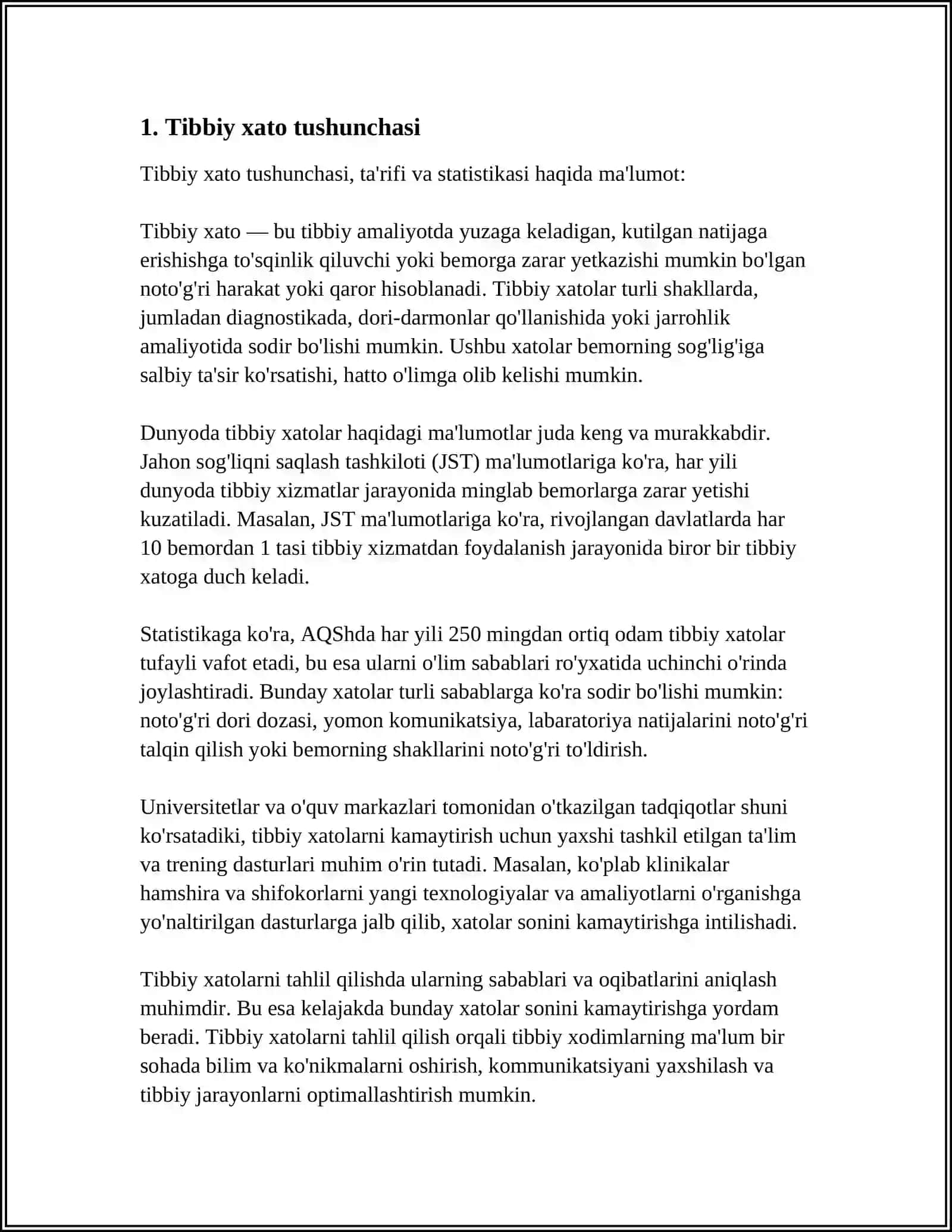 TIBBIY XATO. YATROGENIYA TUSHUNCHASI. YATROGENIYA VA YATROGEN OMILLAR. YATROGEN KASALLIKLAR VA ULARNI OLDINI OLISH CHORALARI 4