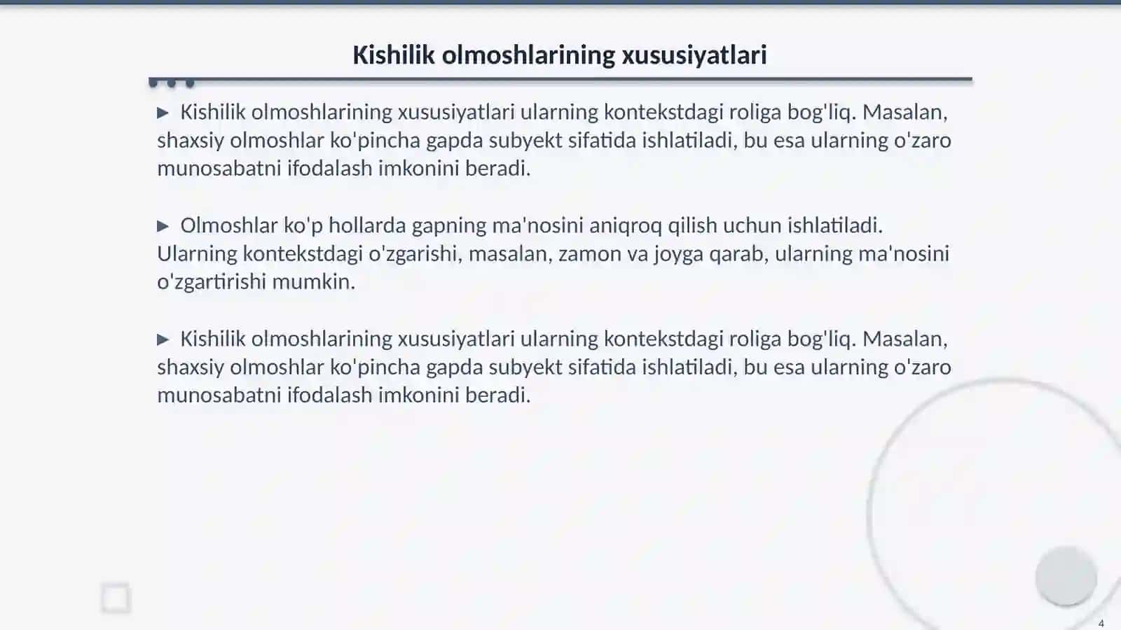 Matndan kishilik olmoshlarini aniqlash 4