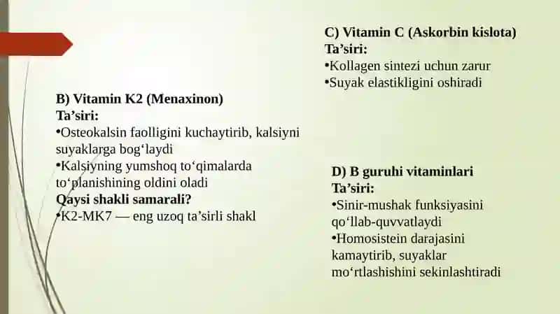 Vitaminlar osteoporozni davolash vositalari 4