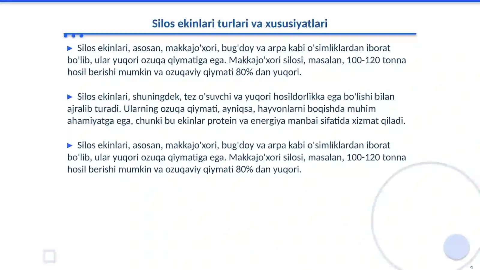 Rayonlashtirilgan silos ekinlari tavsifi 4