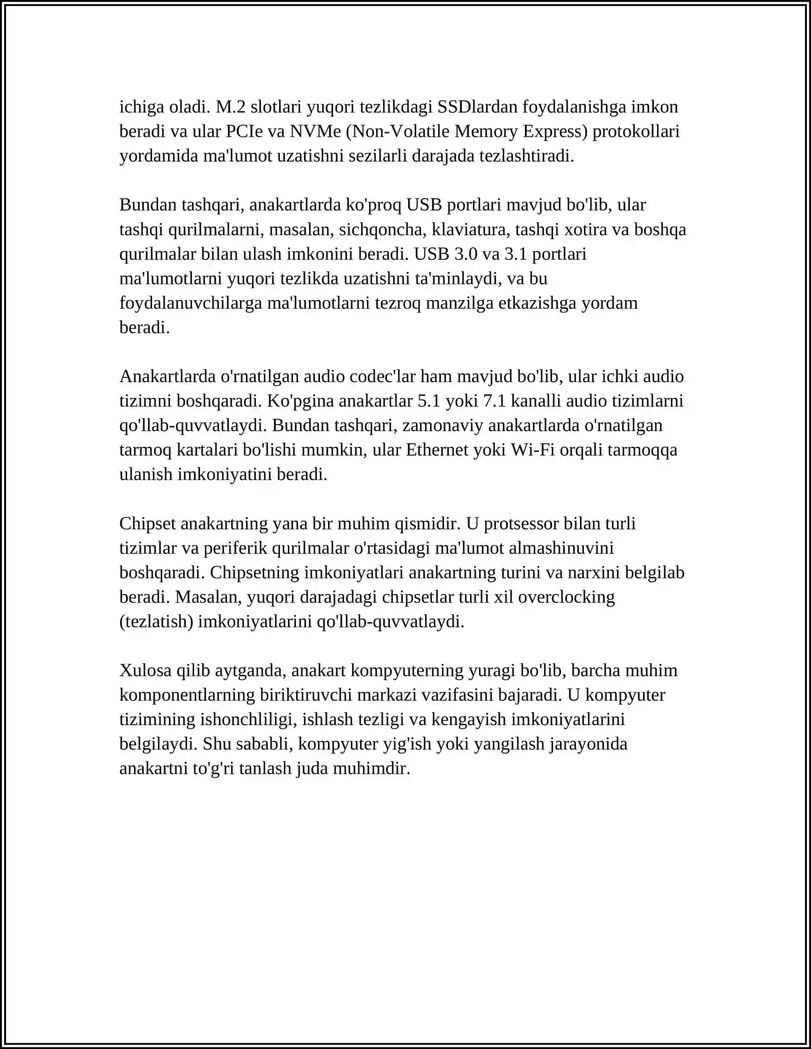 SHAXSIY KAMPYUTERNING BIR QISMI BO'LGAN ASOSIY QURILMALAR 4