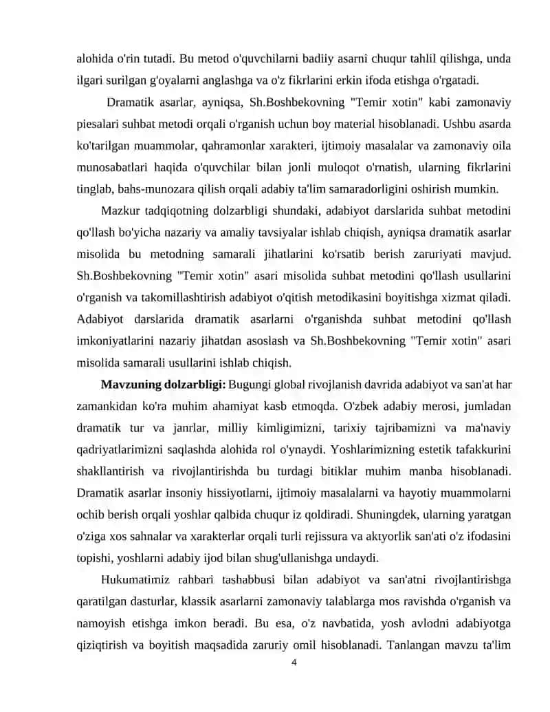 "O'zbek adabiyotini o'qitish metodikasi" 4