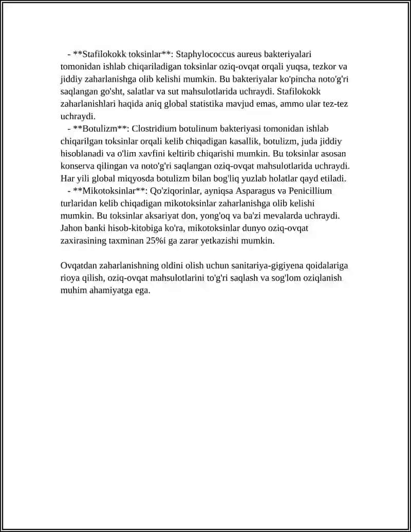 OVQATDAN ZAHARLANISHLAR VA ULARNI OLDINI OLISH CHORALARI 4