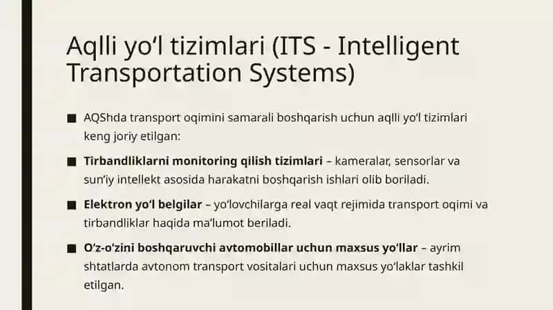 AQSHning avtomobil yo’llarini obodonlashtirish bo’yicha tajribalari 4