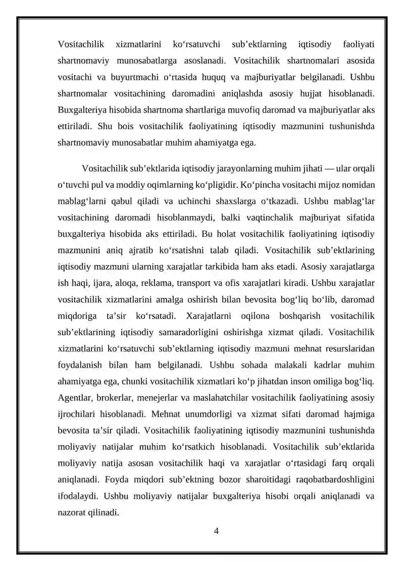 Vositachilik xizmatlarini ko‘rsatuvchi sub’ektlarda buxgalteriya hisobi 4